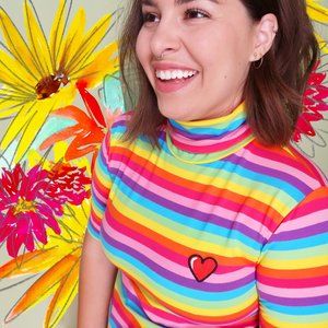 Lazy Oaf Rainbow Striped Embroidered Heart Tee
